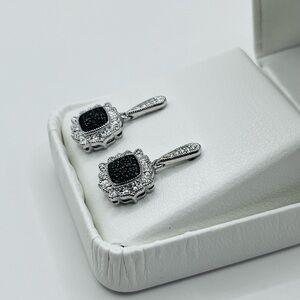 Black Diamond Accented Dangle Earrings